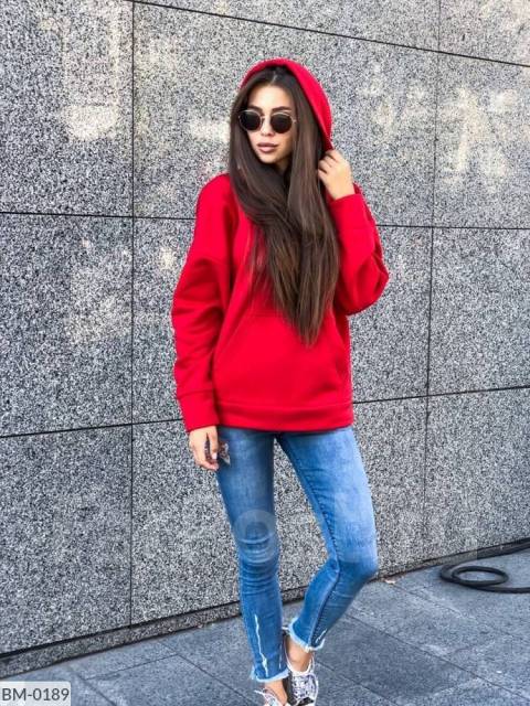 Красный свитшот женский с чем носить