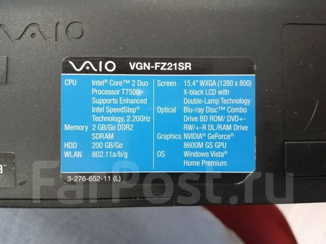 Sony VAIO VGN. 15.4", 2,2����, ��� 2048 ��, ���� 500���, WiFi: 1, Bluetooth: 1 ����