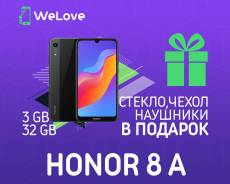Huawei Honor 8A 3Gb+32Gb WeLove" Чехол + Стекло + Наушники! в Уссурийске Honor 8A. Новый, 32 Гб, 3G, 4G LTE, Dual-SIM