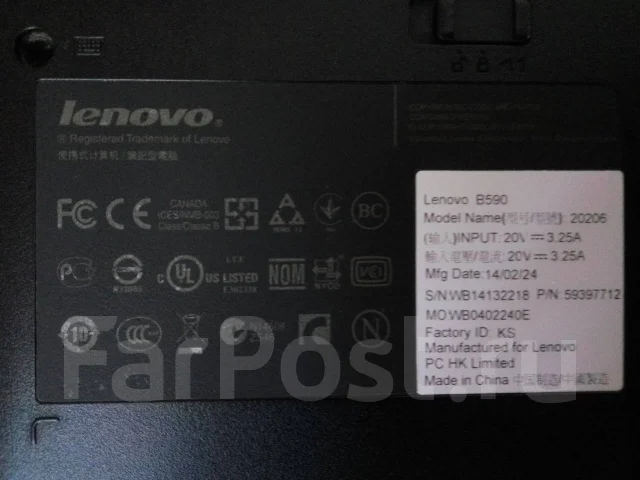 Lenovo B590. 15.6", 1,9����, ��� 2048 ��, ���� 500���, WiFi: 1, Bluetooth: 1, ����������� �� 4��. ����