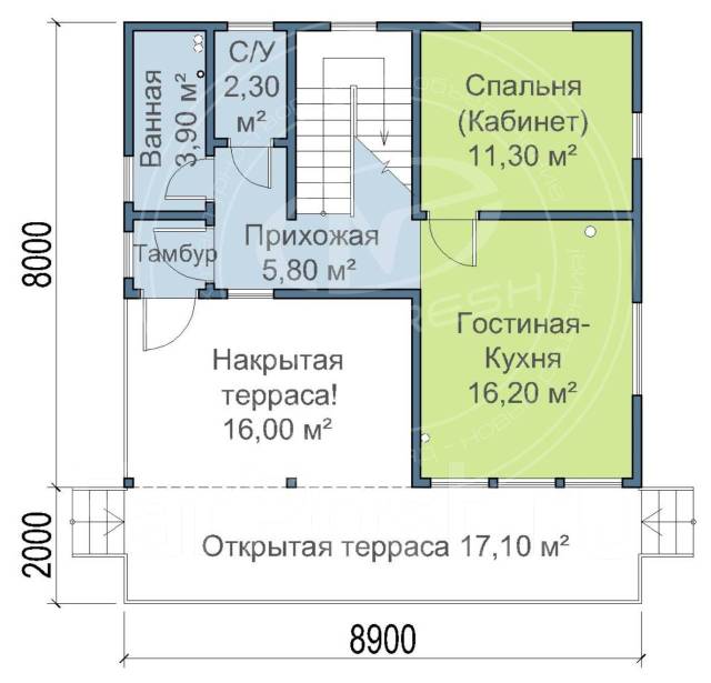 Проект г образного дома с террасой