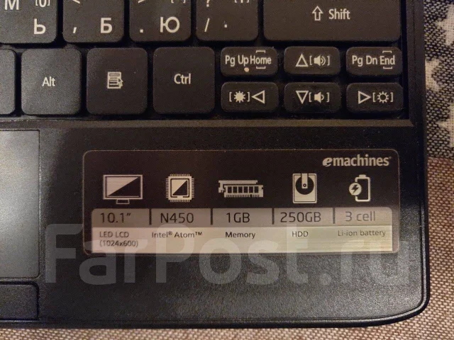 eMachines 350. 10.1", 1,7����, ��� 1024 ��, ���� 250���, WiFi: 1, Bluetooth: 1, ����������� �� 3��. ����