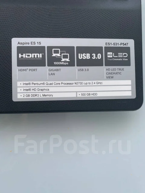Acer Aspire ES1. 2,4����, ��� 3072 ��, ���� 500���, WiFi: 1, Bluetooth: 1 ����