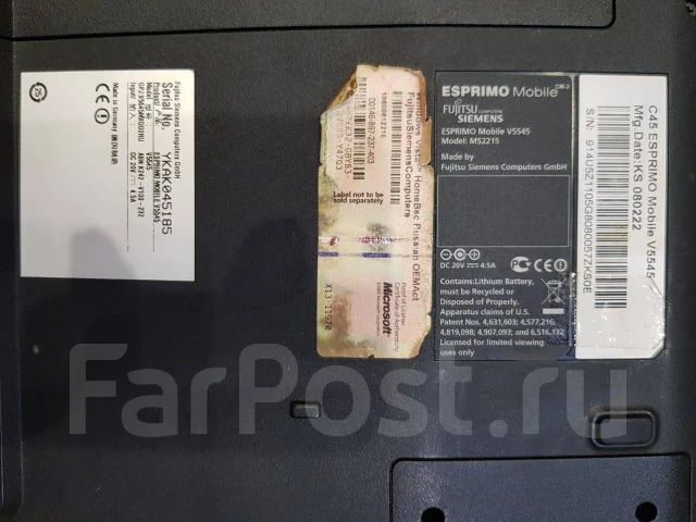 Fujitsu Siemens. 15.6", 2,1����, ��� 2048 ��, ���� 150���, WiFi: 1, ����������� �� 1��. ����
