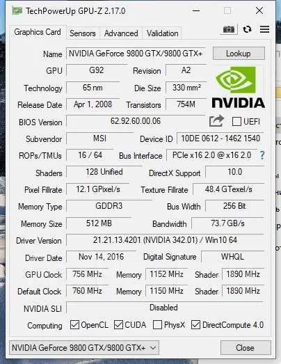 GeForce 9800 GTX ����