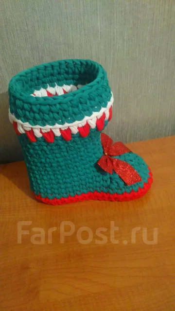 Новогодний Сапожок Из Трикотажной Пряжи