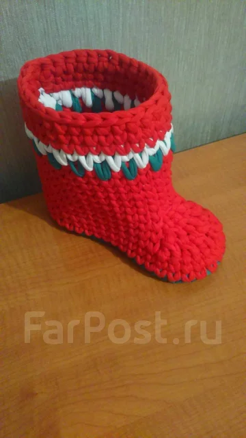 Новогодний Сапожок Из Трикотажной Пряжи