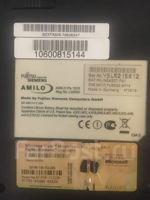 Fujitsu Siemens. 15", WiFi: 1, Bluetooth: 1 ����