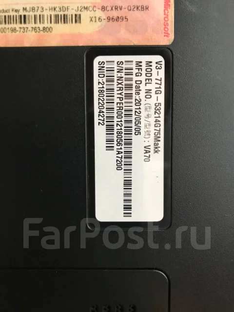 Acer Aspire V3-771G. 17.3", 2,4����, ��� 4 ��, ���� 700���, WiFi: 1, Bluetooth: 1, ����������� �� 3��. ����