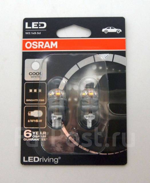LED-лампы Osram LEDriving Premium, W16W, 12V, 3W, W2,1x9,5d, 6000К