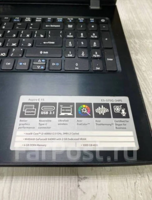 Acer Aspire E5-575G. 15.6", 2����, ��� 6 ��, ���� 1 250���, WiFi: 1, Bluetooth: 1, ����������� �� 4��. ����