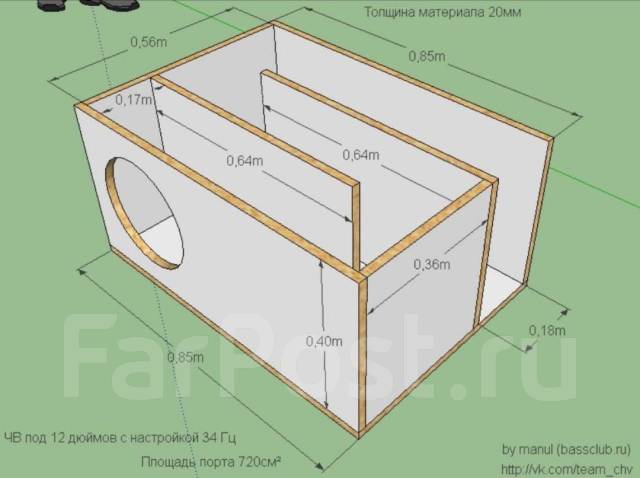 Чв короб для 12 сабвуфера чертеж