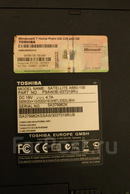 Toshiba Satellite C660. ��� 64 �� � ������, WiFi: 1, Bluetooth: 1 ����