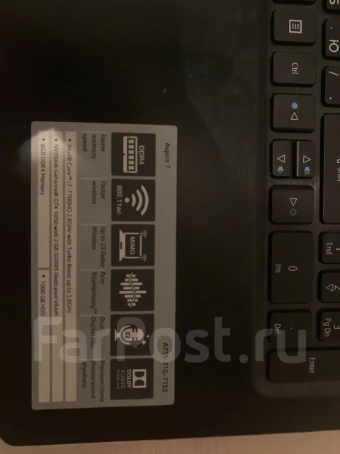 Acer Aspire 7 A717-71G. 15.6", 2,8����, ��� 8 ��, ���� 1 000���, WiFi: 1, Bluetooth: 1 ����