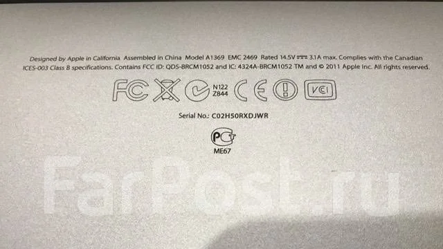 Apple MacBook Air 13 2011 Mid. 13.1", 2,7����, ���� 128���, WiFi: 1, Bluetooth: 1 ����