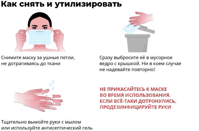Как правильно снимать медицинскую маску Маска защитная, трехслойная, не медицинская! В наличии, новый. Цена: 25 ₽ во Вла
