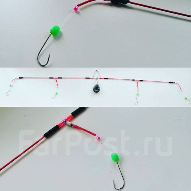 Снасть на камбалу 1.1 метра коромысло шарнирное 4 крючка красное, новый ...