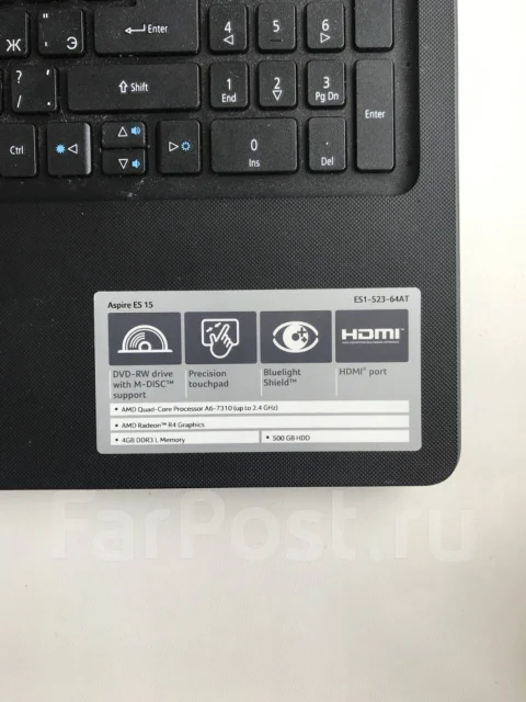 Acer Aspire ES1-523. 15.6", 2,4����, ��� 4 ��, ���� 500���, WiFi: 1, Bluetooth: 1, ����������� �� 5��. ����
