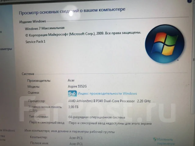 Acer Aspire 5552G. 15.6", 2,2����, ��� 3072 ��, ���� 250���, WiFi: 1, ����������� �� 2��. ����