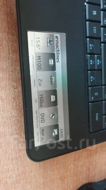eMachines E430. 15.6", 2 000����, ��� 2048 ��, ���� 160���, WiFi: 1, Bluetooth: 1, ����������� �� 2��. ����