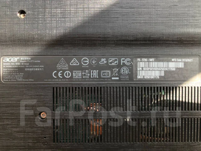 Acer Aspire F5. 15.6", 2,8����, ��� 8 ��, ���� 512���, WiFi: 1, Bluetooth: 1, ����������� �� 2��. ����