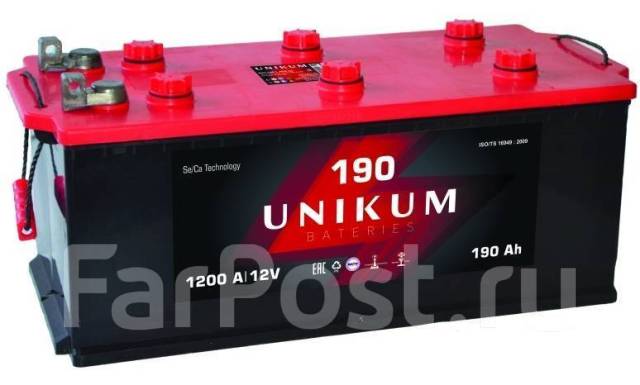 Аккумулятор Unikum 6СТ-190.4 190Ач 1200А (под болт), обратная (левое ...