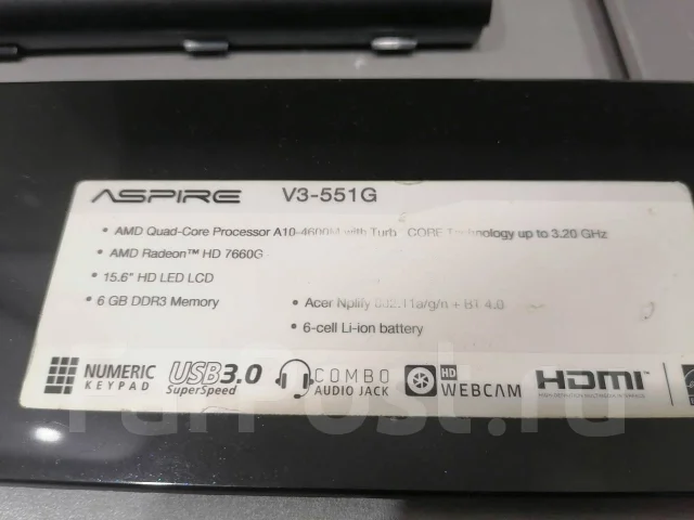 Acer Aspire V3-551. 15.6", 3,2����, ��� 6 ��, WiFi: 1, Bluetooth: 1, ����������� �� 1��. ����