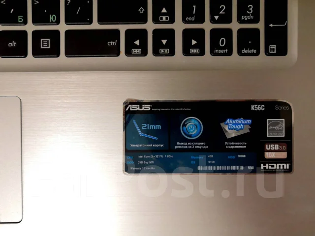 Asus K56C. 15.6", 1,8����, ��� 4 ��, ���� 149���, WiFi: 1, Bluetooth: 1 ����