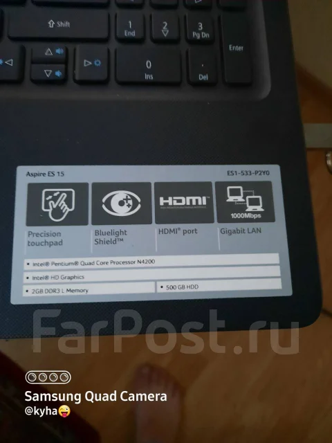 Acer Aspire ES15. ��� 2048 ��, ���� 500���, WiFi: 1, Bluetooth: 1, ����������� �� 2��. ����