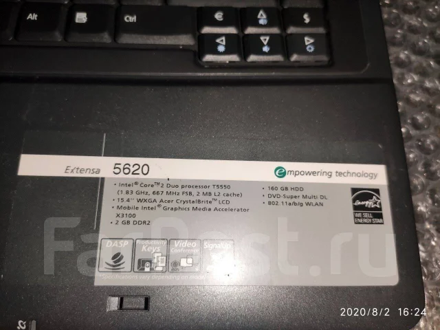 Acer Extensa 5620. 15.4", 1,8����, ��� 4 ��, ���� 320���, WiFi: 1, Bluetooth: 1, ����������� �� 2��. ����