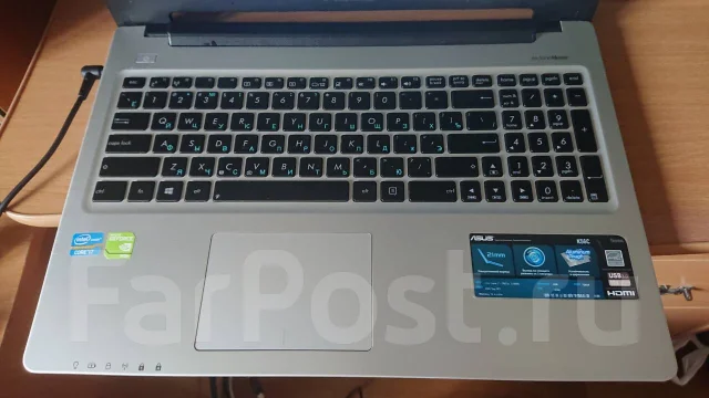 Asus K56C. 15", 2����, ��� 8 ��, ���� 750���, WiFi: 1, Bluetooth: 1, ����������� �� 20��. ����