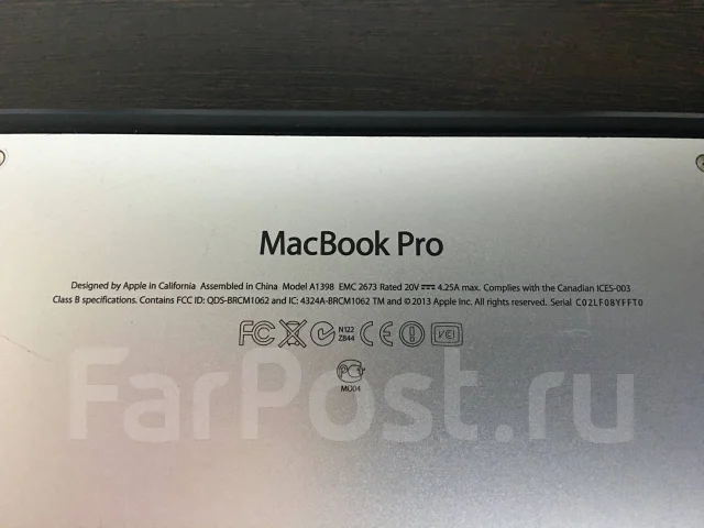 Apple MacBook Pro 15 2013 Early. 15.4", 2,4����, ��� 8 ��, ���� 256���, WiFi: 1, Bluetooth: 1, ����������� �� 6��. ����