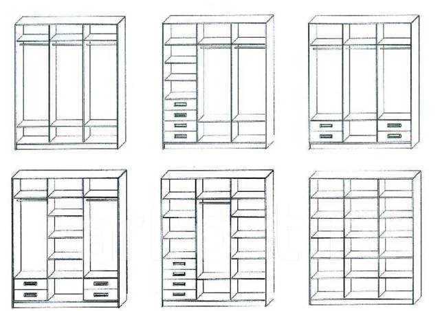 Шкаф купе три двери чертеж