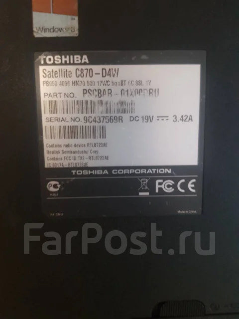 Toshiba Satellite C870. 19", WiFi: 1, Bluetooth: 1, ����������� �� 1��. ����