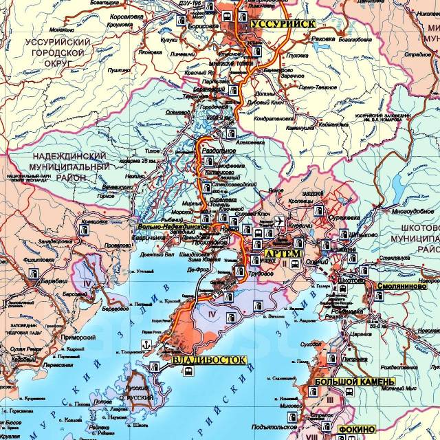 Карта автомобильных дорог приморского края с населенными пунктами