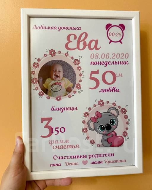 Метрика для новорожденных в СПб, заказать печать метрики для ребёнка, недорого с доставкой