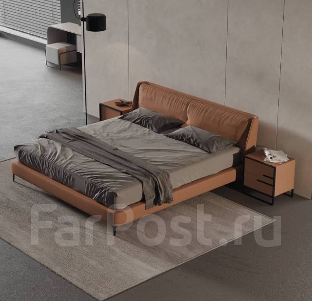Двуспальная кожаная кровать "Рио" натуральное дерево, новый, под заказ ...