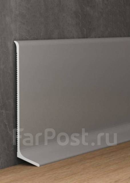 Алюминиевый L-образный плинтус напольный 60 мм, анодированный серый, в ...