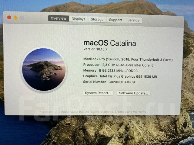Apple MacBook Pro 13 2018. 13", 2,3����, ��� 8 ��, ���� 512���, WiFi: 1, Bluetooth: 1 ����