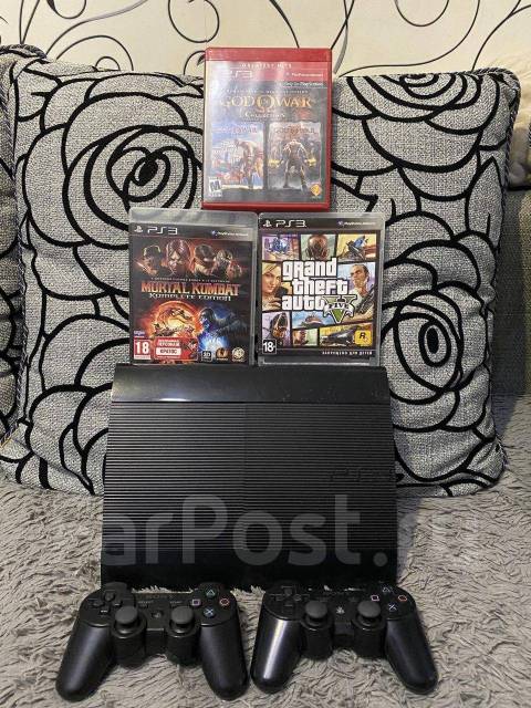 Sony PlayStation 3 Super Slim + 3 игры + 2 джойстика, б/у, в наличии ...