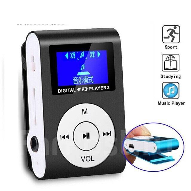 Плеер MP3 Luazon LMP-02 с экраном, на прищепке, разъём для Tf карт, miniusb, 3,5 jack, МИКС