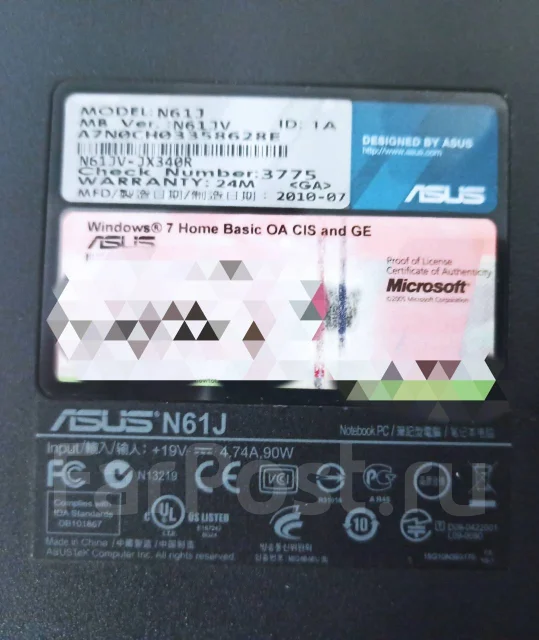 Asus N61Jv. 16", 2,4����, ��� 3072 ��, ���� 320���, WiFi: 1, Bluetooth: 1 ����