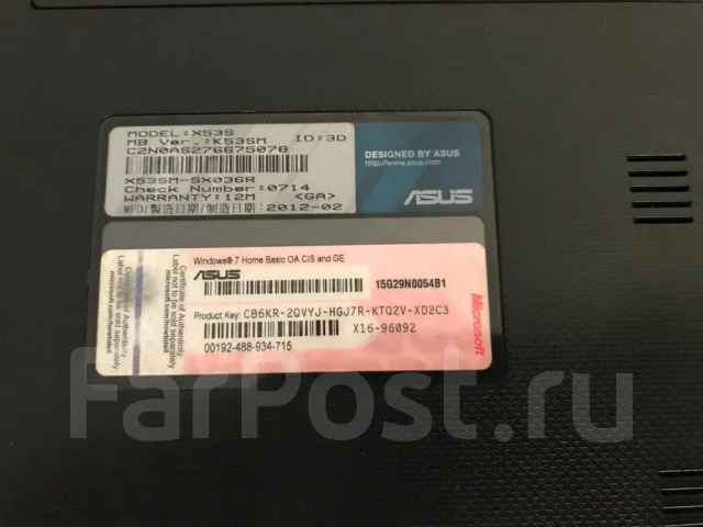 Asus X53S. 15", 2,2����, ��� 4 ��, ���� 500���, WiFi: 1, Bluetooth: 1, ����������� �� 1��. ����