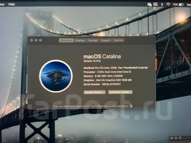 Apple MacBook Pro 13 2016 Late. 13.3", 2����, ��� 8 ��, ���� 256���, WiFi: 1, Bluetooth: 1, ����������� �� 8��. ����