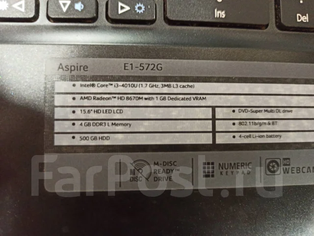 Acer Aspire E1-572. 15.6", WiFi: 1, Bluetooth: 1 ����