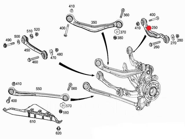 Схема задней подвески мерседес 210
