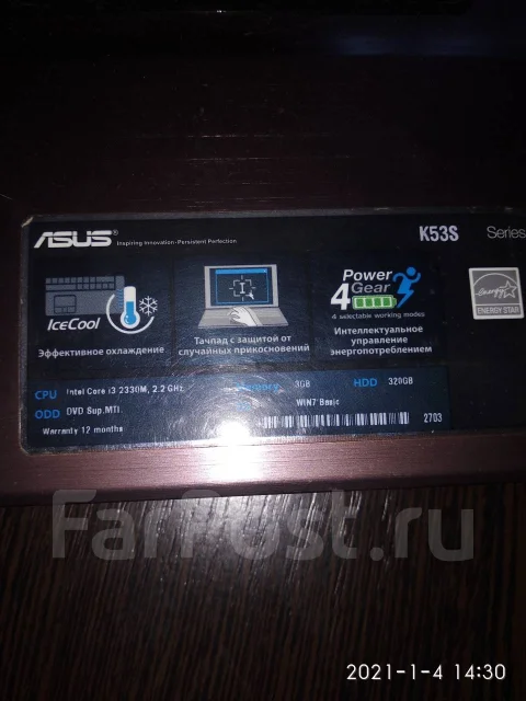 Asus K53S. 15.6", 2,2����, ��� 6 ��, ���� 480���, WiFi: 1, Bluetooth: 1, ����������� �� 3��. ����