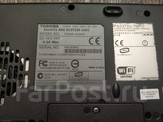 Toshiba Satellite Pro A60. 15", 2,9����, ��� 1024 ��, ���� 40���, WiFi: 1, Bluetooth: 1 ����