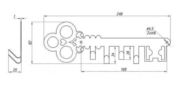 Ключница в форме ключа чертеж