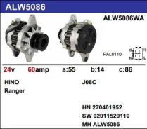 ��������� HINO Ranger J07C/J08C, 24V, 60A, Kobelco ALW5086WA ALW5086WA ����